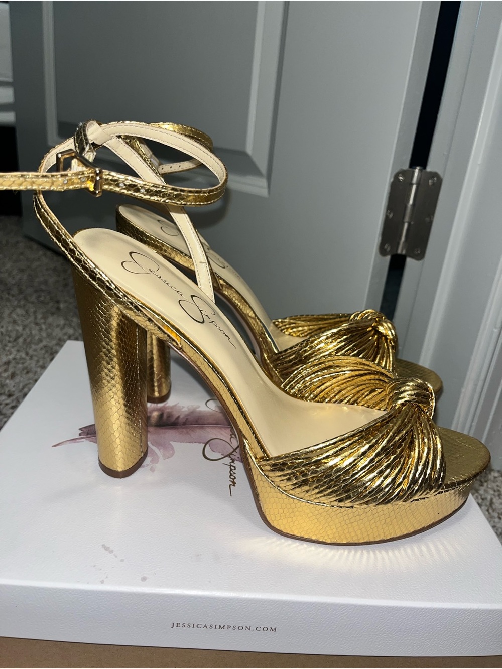 Jessica Simpson Metallic Gold Knotted Platform Heels